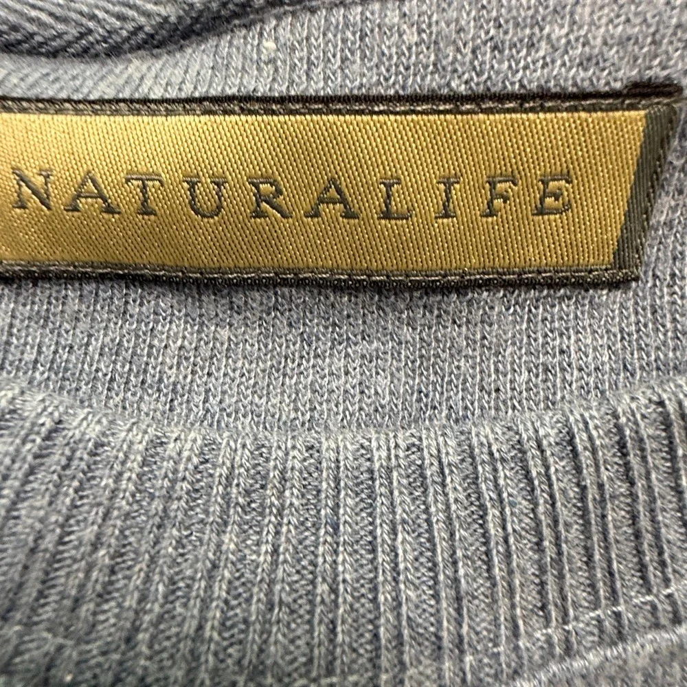 NATURALIFE Striped Crewneck Sweater Mens Large Light Blue Navy White Cotton Knit